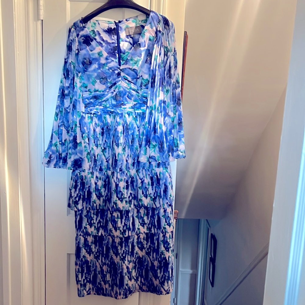 Elegant, tea length party or wedding guest dress